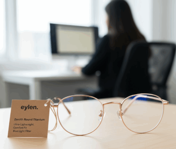 Eylen 'Zenith' Round Titanium Blue Light Glasses